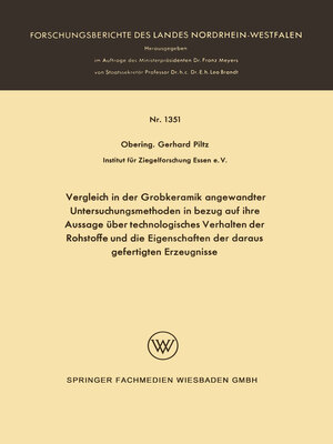 cover image of Vergleich in der Grobkeramik angewandter Untersuchungsmethoden in bezug auf ihre Aussage über technologisches Verhalten der Rohstoffe und die Eigenschaften der daraus gefertigten Erzeugnisse